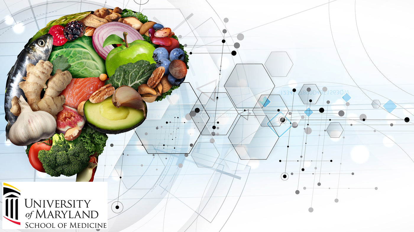 University of Maryland School of Medicine logo with brain made of food