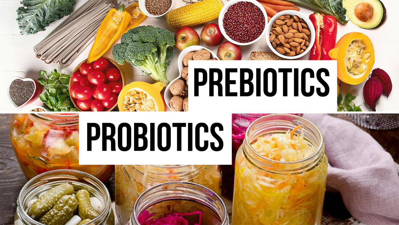 Image of Prebiotics foods with image of Probiotic foods beneath