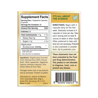 Prebiotin Prebiotic Capsules label side 1