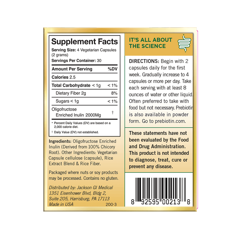 Prebiotin Prebiotic Capsules label side 1